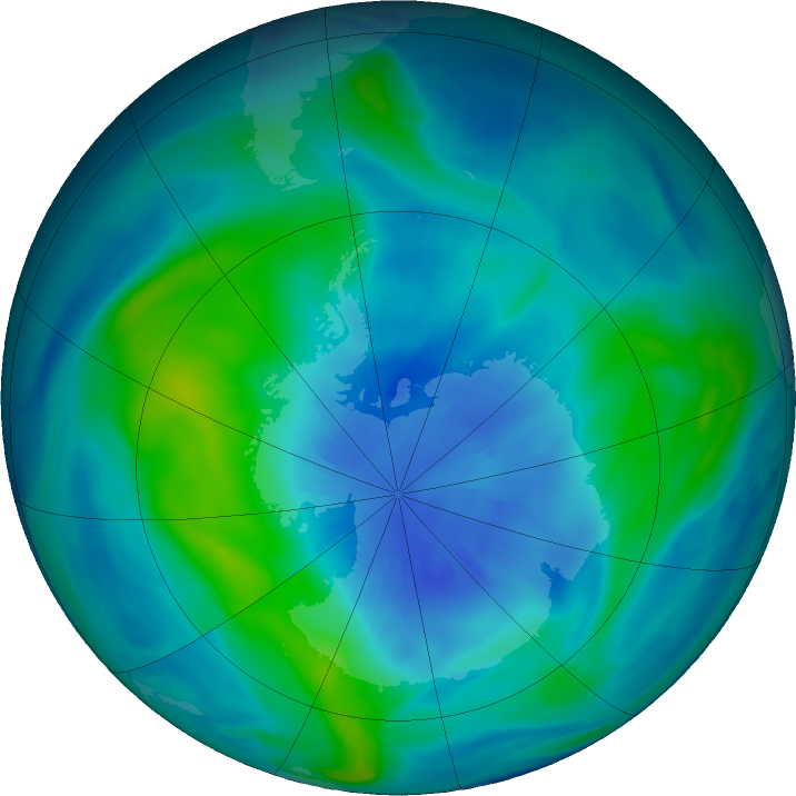 Antarctic ozone map for 25 March 2018